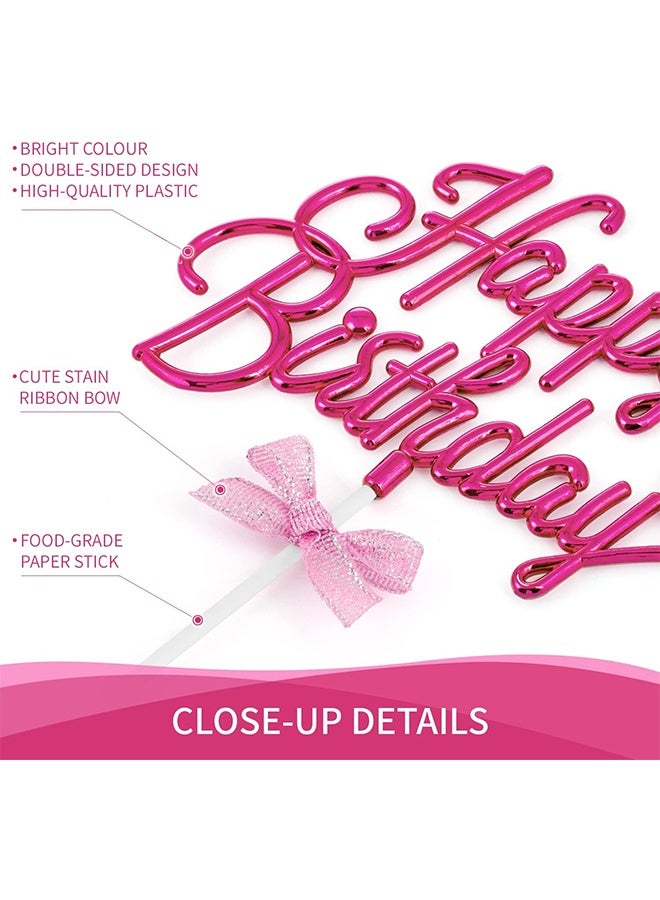 YJ Peach Pink Happy Birthday Cake Decoration Plastic - 3D Double-Sided Happy Birthday Sign with Bow Cake, Creative Cake Decoration (Peach Pink) - Image 3