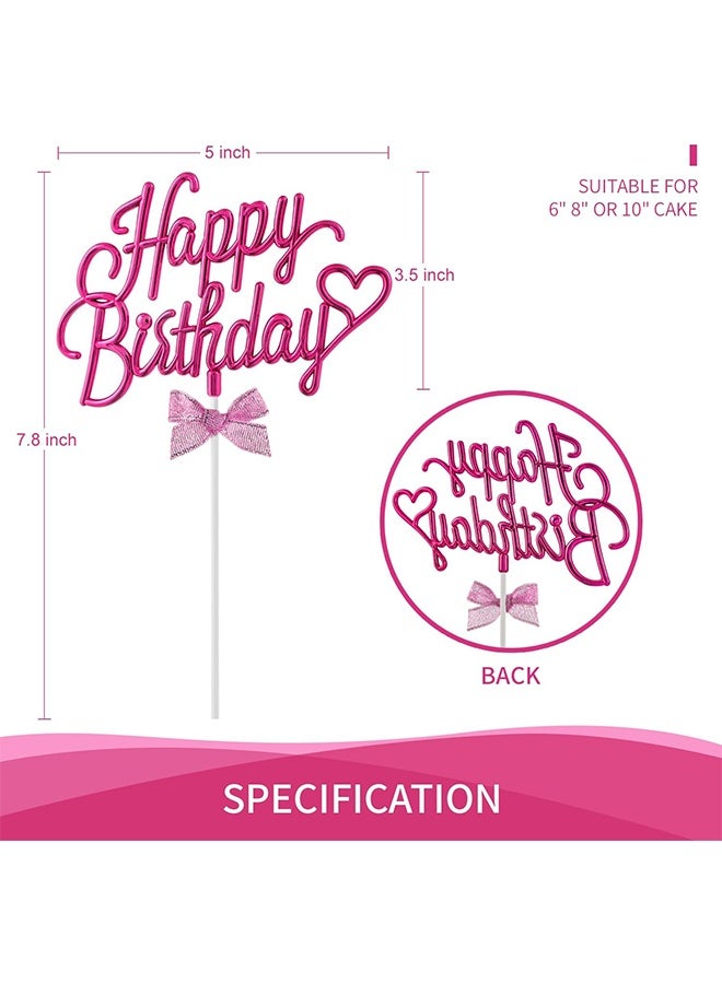 YJ Peach Pink Happy Birthday Cake Decoration Plastic - 3D Double-Sided Happy Birthday Sign with Bow Cake, Creative Cake Decoration (Peach Pink) - Image 2