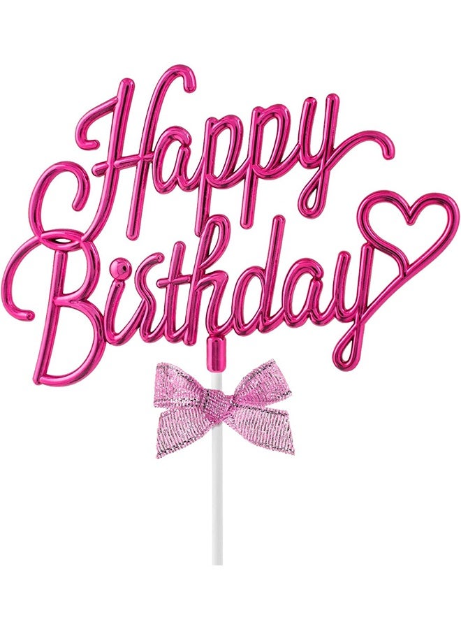 YJ Peach Pink Happy Birthday Cake Decoration Plastic - 3D Double-Sided Happy Birthday Sign with Bow Cake, Creative Cake Decoration (Peach Pink) - Image 1