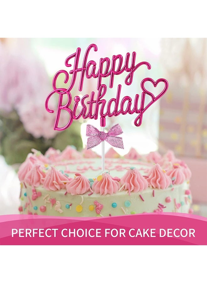 YJ Peach Pink Happy Birthday Cake Decoration Plastic - 3D Double-Sided Happy Birthday Sign with Bow Cake, Creative Cake Decoration (Peach Pink) - Image 4