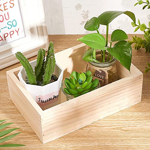 LONG TAO 2 Pcs 7.5" × 5" × 2.4" Natural Wooden Succulent Planter Plant Container Box Window Boxes Rectangular Flower Pot Storage Box for Indoor Outdoor Home Venue Decor - Image 4