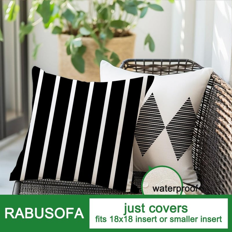 RABUSOFA Outdoor Pillows Waterproof,18x18 inch Black and White Throw Pillows Boho Set of 4 for Patio Furniture,Sunbrella Outdoor Pillow Covers for Couch(2W-18) (no Insert) - Image 5
