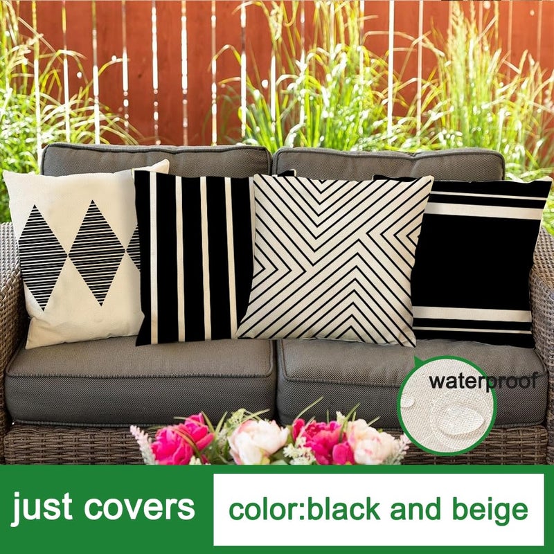 RABUSOFA Outdoor Pillows Waterproof,18x18 inch Black and White Throw Pillows Boho Set of 4 for Patio Furniture,Sunbrella Outdoor Pillow Covers for Couch(2W-18) (no Insert) - Image 3