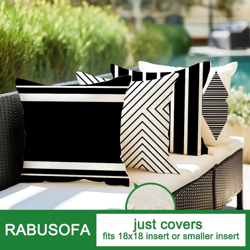 RABUSOFA Outdoor Pillows Waterproof,18x18 inch Black and White Throw Pillows Boho Set of 4 for Patio Furniture,Sunbrella Outdoor Pillow Covers for Couch(2W-18) (no Insert) - Image 4
