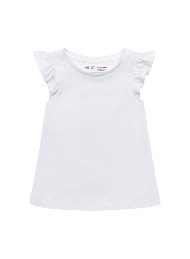 MINOTI Girls Cap Sleeve T-Shirt with Frill Detail - Image 1