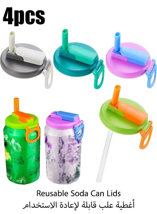 KANGLI 4-Pack Reusable Soda Can Lids with Silicone Straws – Leakproof, Can Covers for Standard Cans – Ideal for Soda, Juice – Dishwasher Safe & Portable - Image 1