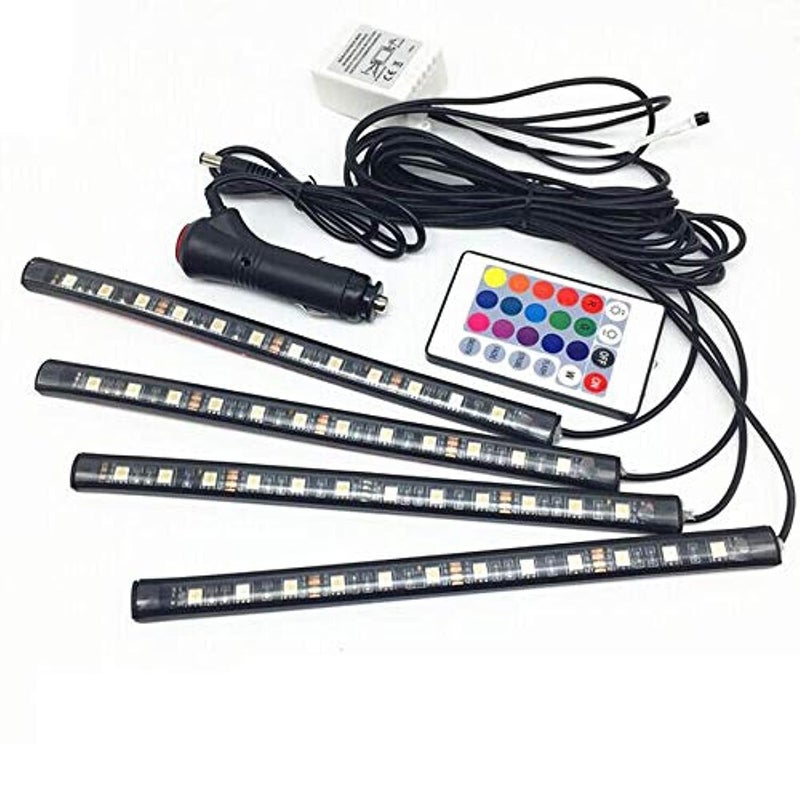 Car Interior Flashing Light, 4 LED Bulbs, 7 Variable Color, Remote Control - 2724343506279