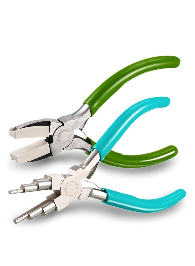 2 Pieces Jewelry Making Tool, 6 IN 1 Jewelry Bail Making Pliers and Nylon Jaw Flat Nose Pliers Loop Pliers for Jewelry Making Beading Looping Shaping Wire DIY Crafts  - Image 1