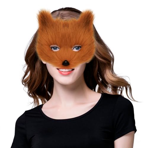 hbbhml Animal Fox Wolf Mask Halloween Party Cosplay Costumes Props Plush Cat Half Face Masks Carnival Christmas Masquerade - Image 2