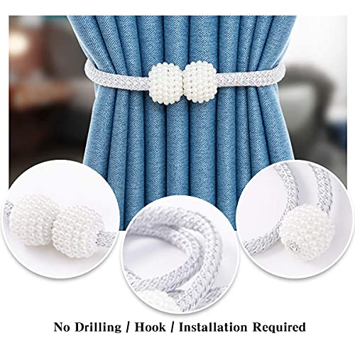 Home-Cloud HomeCloud Magnetic Curtain Tiebacks Convenient Drape Tie Backs - Pearl Decorative Rope Holdback Holder for Window Drapries Color Cream (1pair 2 pcs) - Image 5