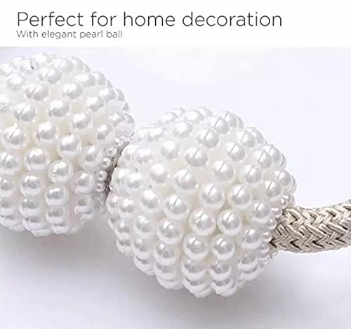 Home-Cloud HomeCloud Magnetic Curtain Tiebacks Convenient Drape Tie Backs - Pearl Decorative Rope Holdback Holder for Window Drapries Color Cream (1pair 2 pcs) - Image 3
