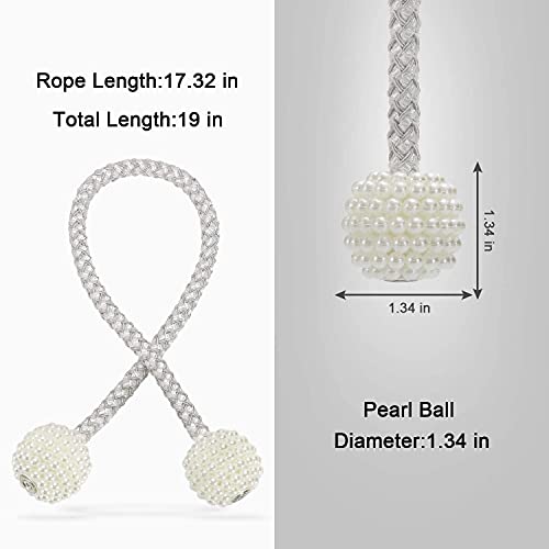 Home-Cloud HomeCloud Magnetic Curtain Tiebacks Convenient Drape Tie Backs - Pearl Decorative Rope Holdback Holder for Window Drapries Color Cream (1pair 2 pcs) - Image 2