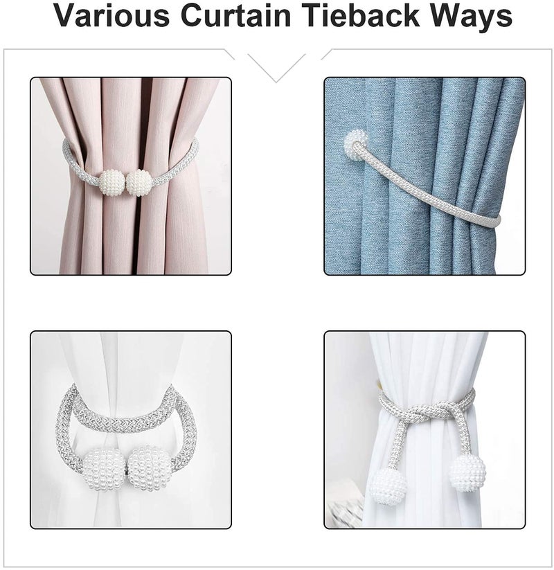 Home-Cloud HomeCloud Magnetic Curtain Tiebacks Convenient Drape Tie Backs - Pearl Decorative Rope Holdback Holder for Window Drapries Color Cream (1pair 2 pcs) - Image 4