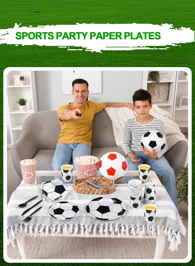 أوربازار ديكورات حفلات كرة القدم المثمرة لأعياد الميلاد، 82 قطعة من ديكورات أعياد الميلاد بموضوع كرة القدم للأولاد والأطفال تتضمن أطباق كرة القدم وأكواب المناديل ومفرش الطاولة واللافتات والبالونات وغطاء الكعكة وما إلى ذلك من لوازم كرة القدم - Image 3
