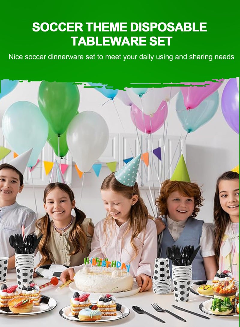 أوربازار ديكورات حفلات كرة القدم المثمرة لأعياد الميلاد، 82 قطعة من ديكورات أعياد الميلاد بموضوع كرة القدم للأولاد والأطفال تتضمن أطباق كرة القدم وأكواب المناديل ومفرش الطاولة واللافتات والبالونات وغطاء الكعكة وما إلى ذلك من لوازم كرة القدم - Image 4