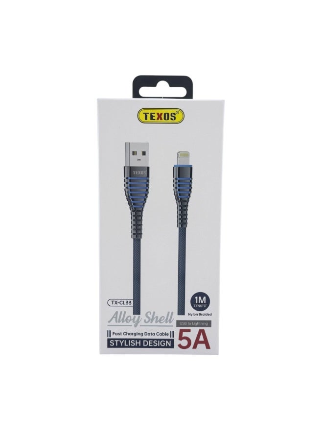 تيكسو TEXOS TX-CL33 5A Fast Charging USB to Lightning Cable 1M - Nylon Braided - Image 1