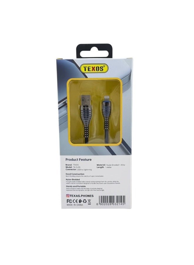 تيكسو TEXOS TX-CL33 5A Fast Charging USB to Lightning Cable 1M - Nylon Braided - Image 2