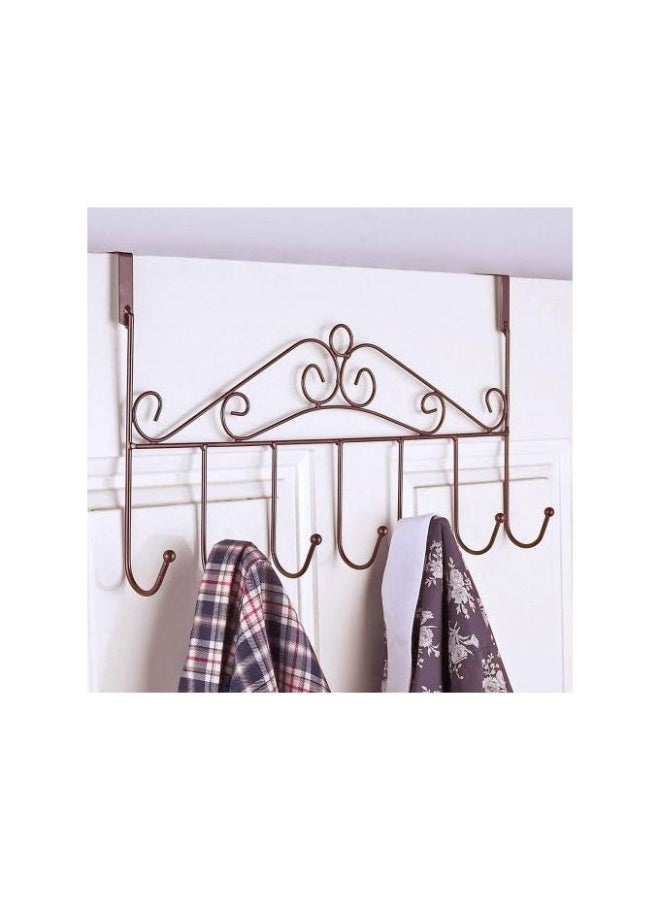 Metal Over the Door Hanger with 7 Hooks for Hanging Clothes, Towels, and Keys Dark Brown - Image 4