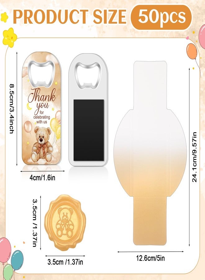 Ninehaoou 50 Sets Bear Baby Shower Favors: Bottle Opener Favors with Wax Sticker Gift Box for Guests Wedding Baby Shower Return Gifts - Image 2