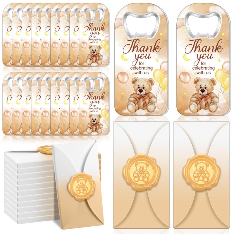 Ninehaoou 50 Sets Bear Baby Shower Favors: Bottle Opener Favors with Wax Sticker Gift Box for Guests Wedding Baby Shower Return Gifts - Image 1