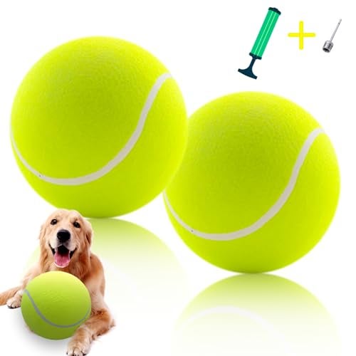 Banfeng Giant 95 Dog Tennis Ball 2 Pack Oversize Interactive Puzzle Toy with 1Ball Pump 1Needle for Small Medium Large Dogs 2 Pack Yellow with Pump - Image 1