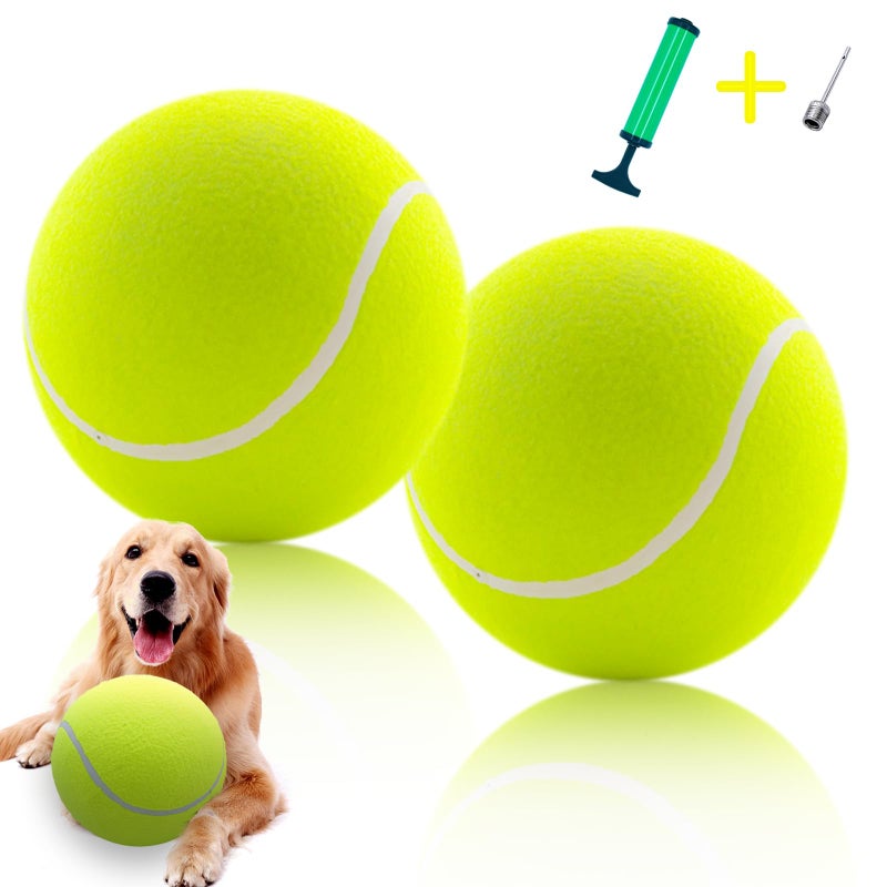 Banfeng Giant 95 Dog Tennis Ball 2 Pack Oversize Interactive Puzzle Toy with 1Ball Pump 1Needle for Small Medium Large Dogs 2 Pack Yellow with Pump - Image 2