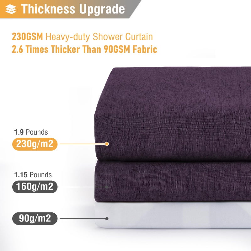 BTTN Purple Shower Curtain - Linen Textured Heavy Duty Waterproof Cloth Shower Curtain Set with 12 Plastic Hooks  Hotel Spa Luxury Simple Decorative Thick Fabric Shower Curtains for Bathroom - 72x72 - Image 3