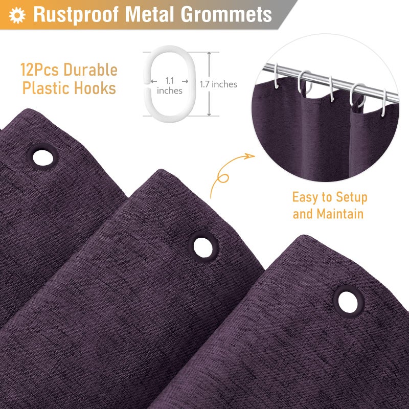 BTTN Purple Shower Curtain - Linen Textured Heavy Duty Waterproof Cloth Shower Curtain Set with 12 Plastic Hooks  Hotel Spa Luxury Simple Decorative Thick Fabric Shower Curtains for Bathroom - 72x72 - Image 4