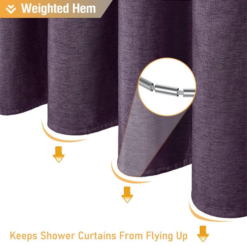 BTTN Purple Shower Curtain - Linen Textured Heavy Duty Waterproof Cloth Shower Curtain Set with 12 Plastic Hooks  Hotel Spa Luxury Simple Decorative Thick Fabric Shower Curtains for Bathroom - 72x72 - Image 5
