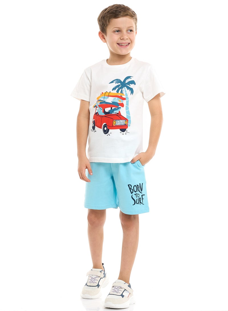 Victor and Jane 2 Piece Sets with Matching Tshirt And Slogan Print Shorts with Elasticated Waist - Image 1