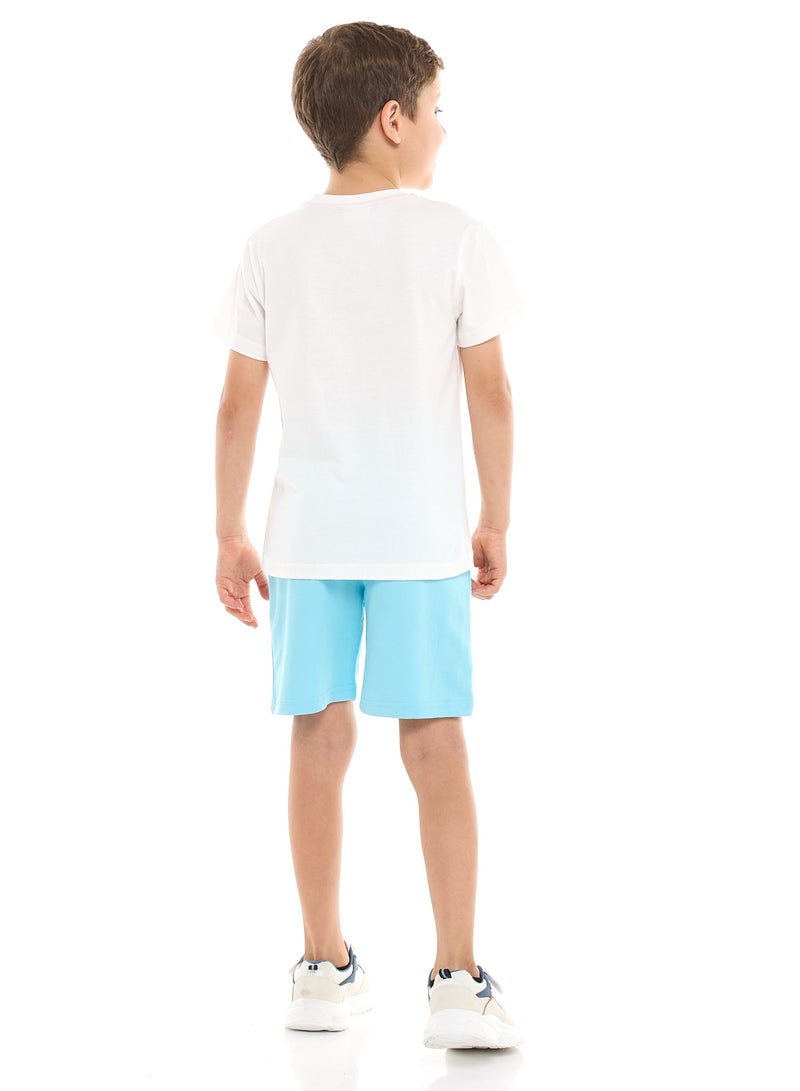 Victor and Jane 2 Piece Sets with Matching Tshirt And Slogan Print Shorts with Elasticated Waist - Image 2