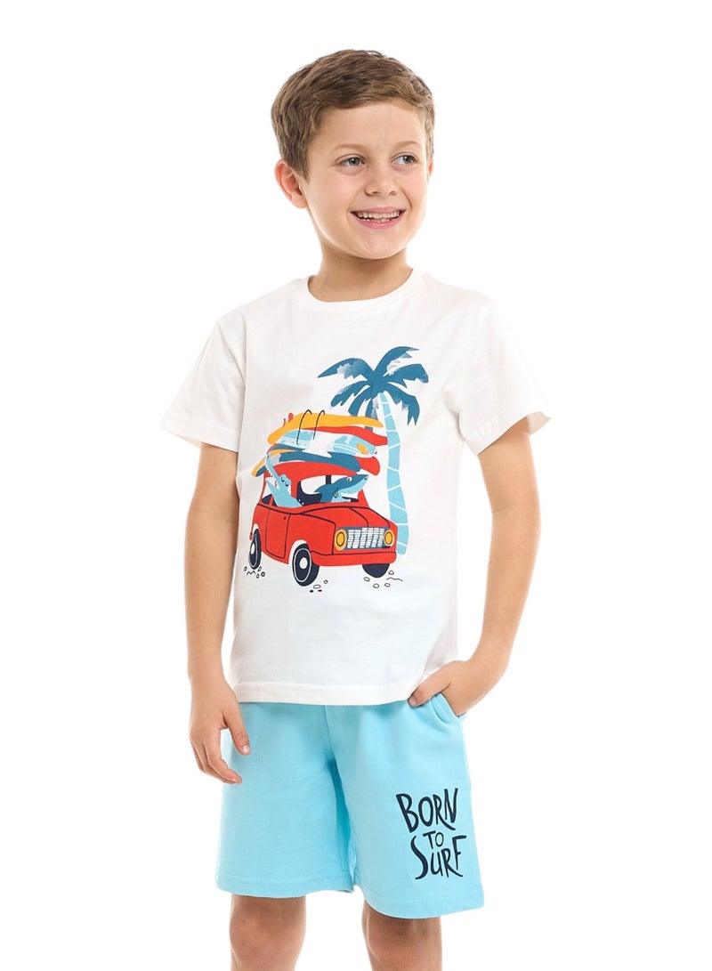 Victor and Jane 2 Piece Sets with Matching Tshirt And Slogan Print Shorts with Elasticated Waist - Image 5