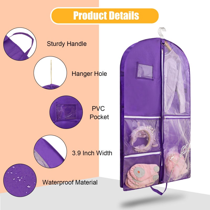 QEES 1 Pack Garment Bag for Dance Costumes,40 Inch Dance Garment Bags for Dancers Kids Dance Recital Bags Competition Cheer Uniform Garment Bag for Travel Storage,Dance Recital Gifts for Girls - Image 3