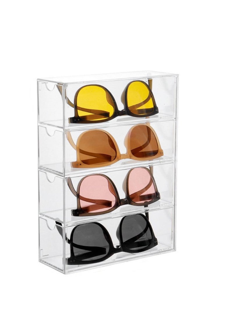Excefore Acrylic Sunglasses Organizer, Stackable Eyewear Display Tray with 4 Lid Drawer Organizer Rectang Supplies for Bathroom, Dorm, Desk, Countertop, Office (Transparent)  - Image 1