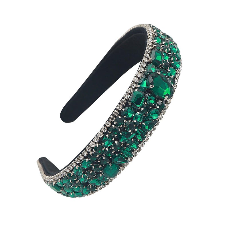 NNR Headband Crystal Rhinestone Band Headband Accessories for Girls Dressy Head Band Fashion Headpieces Full Hair Hoop Wedding for Women (Emerald Green, Fancy Stone) - Image 1