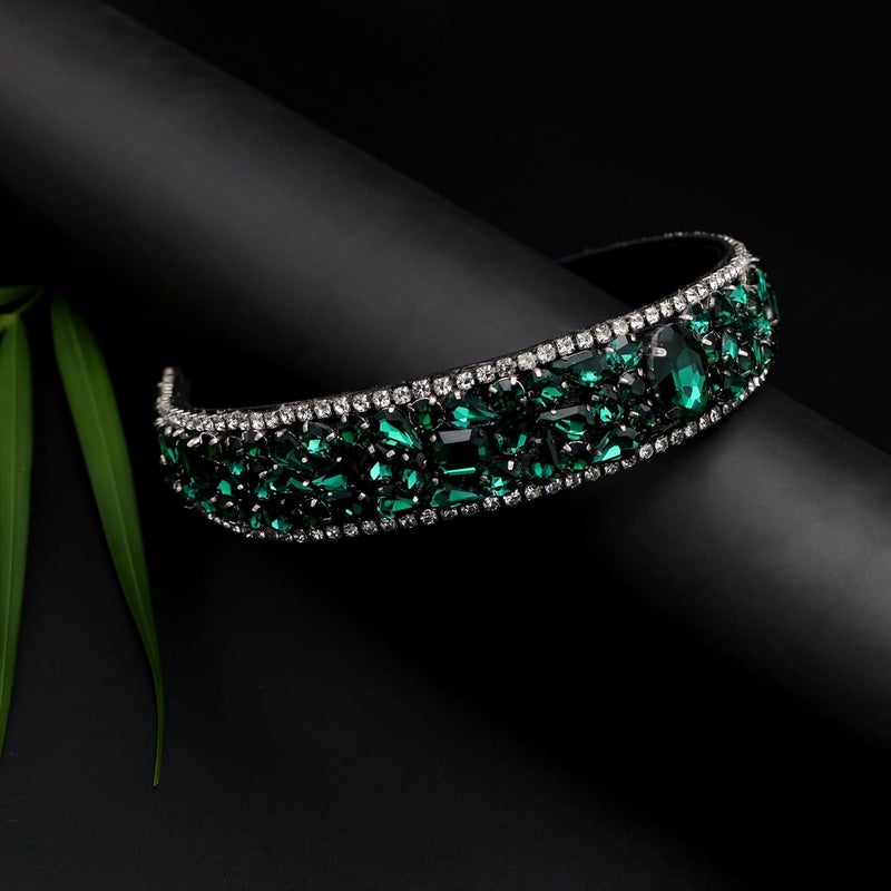 NNR Headband Crystal Rhinestone Band Headband Accessories for Girls Dressy Head Band Fashion Headpieces Full Hair Hoop Wedding for Women (Emerald Green, Fancy Stone) - Image 3