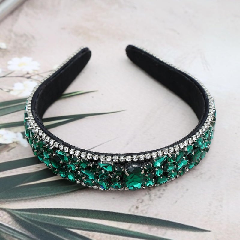 NNR Headband Crystal Rhinestone Band Headband Accessories for Girls Dressy Head Band Fashion Headpieces Full Hair Hoop Wedding for Women (Emerald Green, Fancy Stone) - Image 2