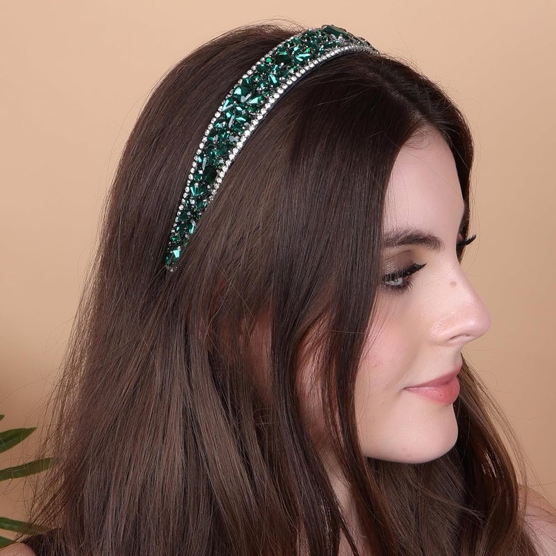 NNR Headband Crystal Rhinestone Band Headband Accessories for Girls Dressy Head Band Fashion Headpieces Full Hair Hoop Wedding for Women (Emerald Green, Fancy Stone) - Image 4