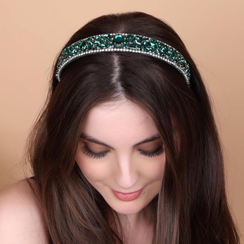 NNR Headband Crystal Rhinestone Band Headband Accessories for Girls Dressy Head Band Fashion Headpieces Full Hair Hoop Wedding for Women (Emerald Green, Fancy Stone) - Image 5