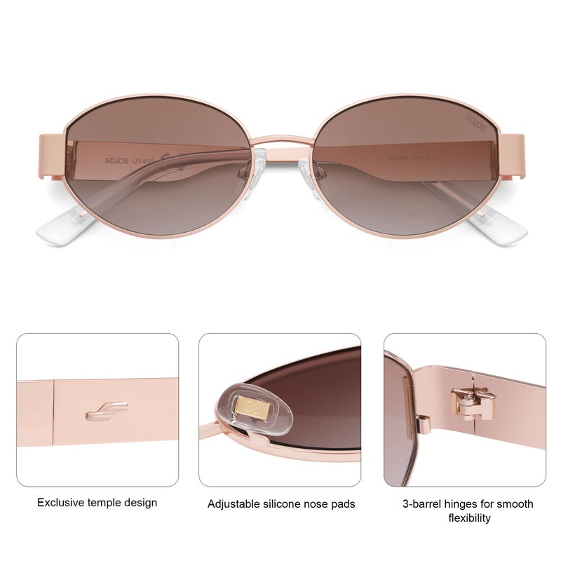 SOJOS Retro Oval Sunglasses for Women Trendy Classic Shades UV400 Protection, Rose Gold/Pink - Image 5