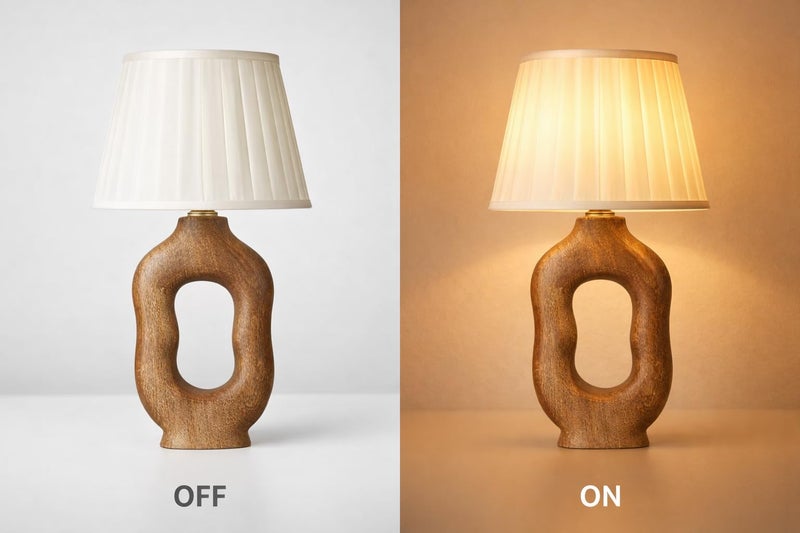tu casa Wooden Table Lamp for Bedroom & Living Room | Natural Wood Base with Satin Fabric Shade | Decorative Bedside Night Lamp for Home Décor & Festive Gifting - Image 3