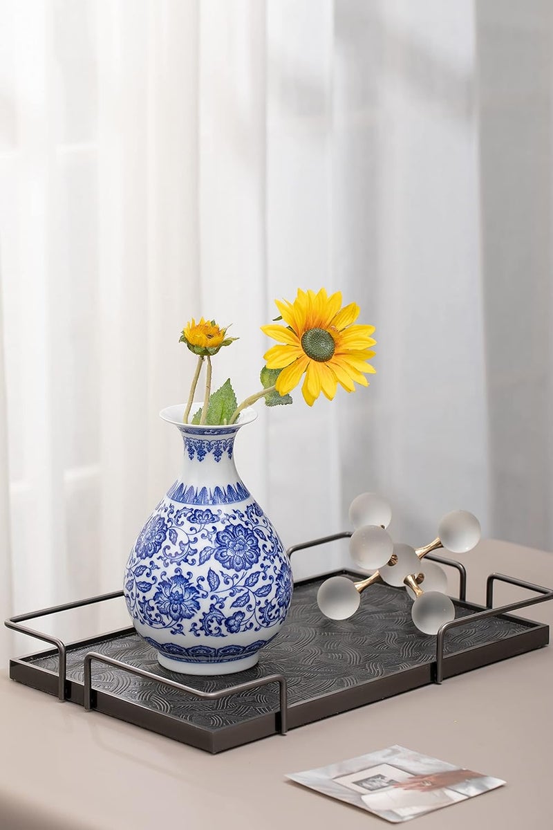 GaLouRo Blue Porcelain Vase, Blue and White Ginger Jar, Handmade Chinoiserie Vase, 8.7'' H - Image 4