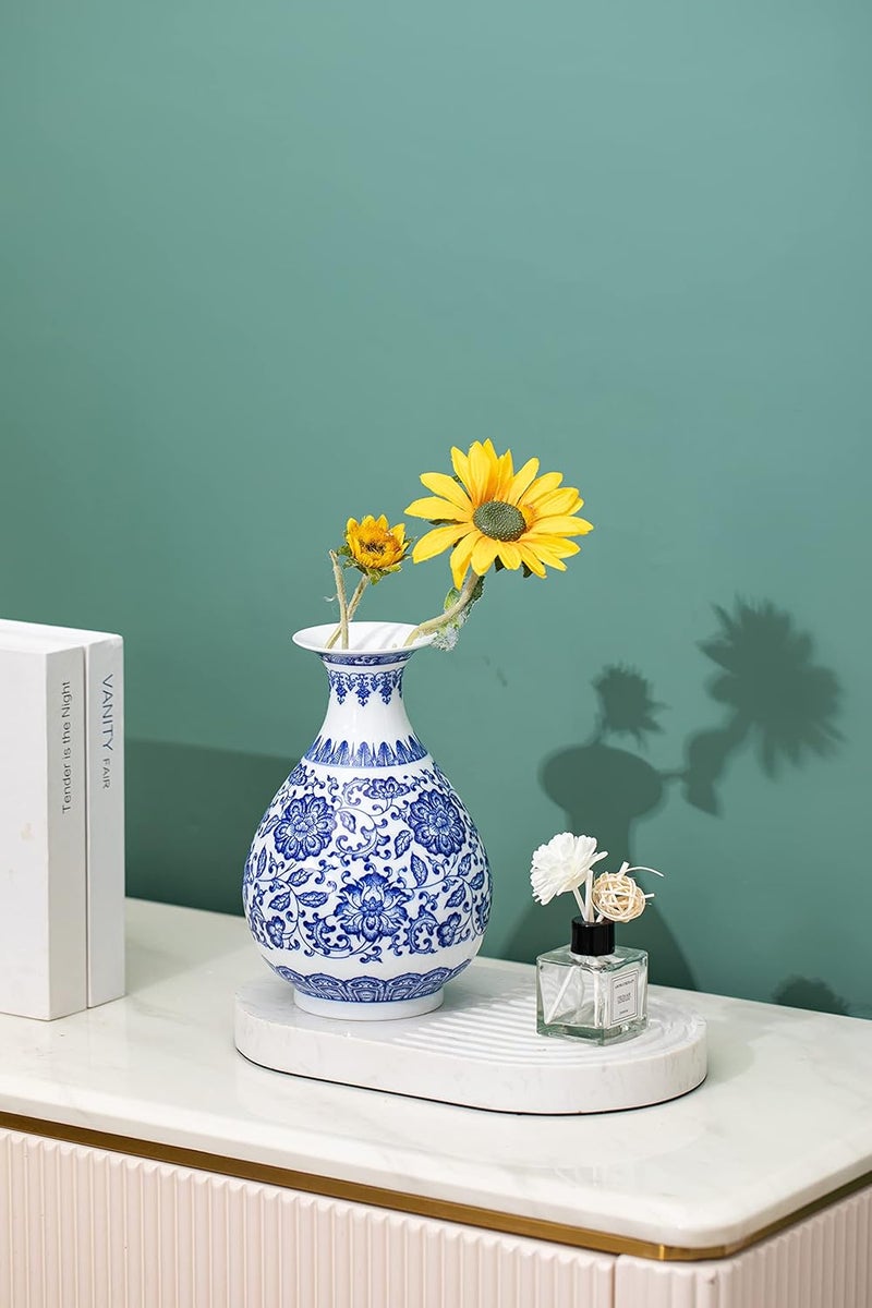 GaLouRo Blue Porcelain Vase, Blue and White Ginger Jar, Handmade Chinoiserie Vase, 8.7'' H - Image 3