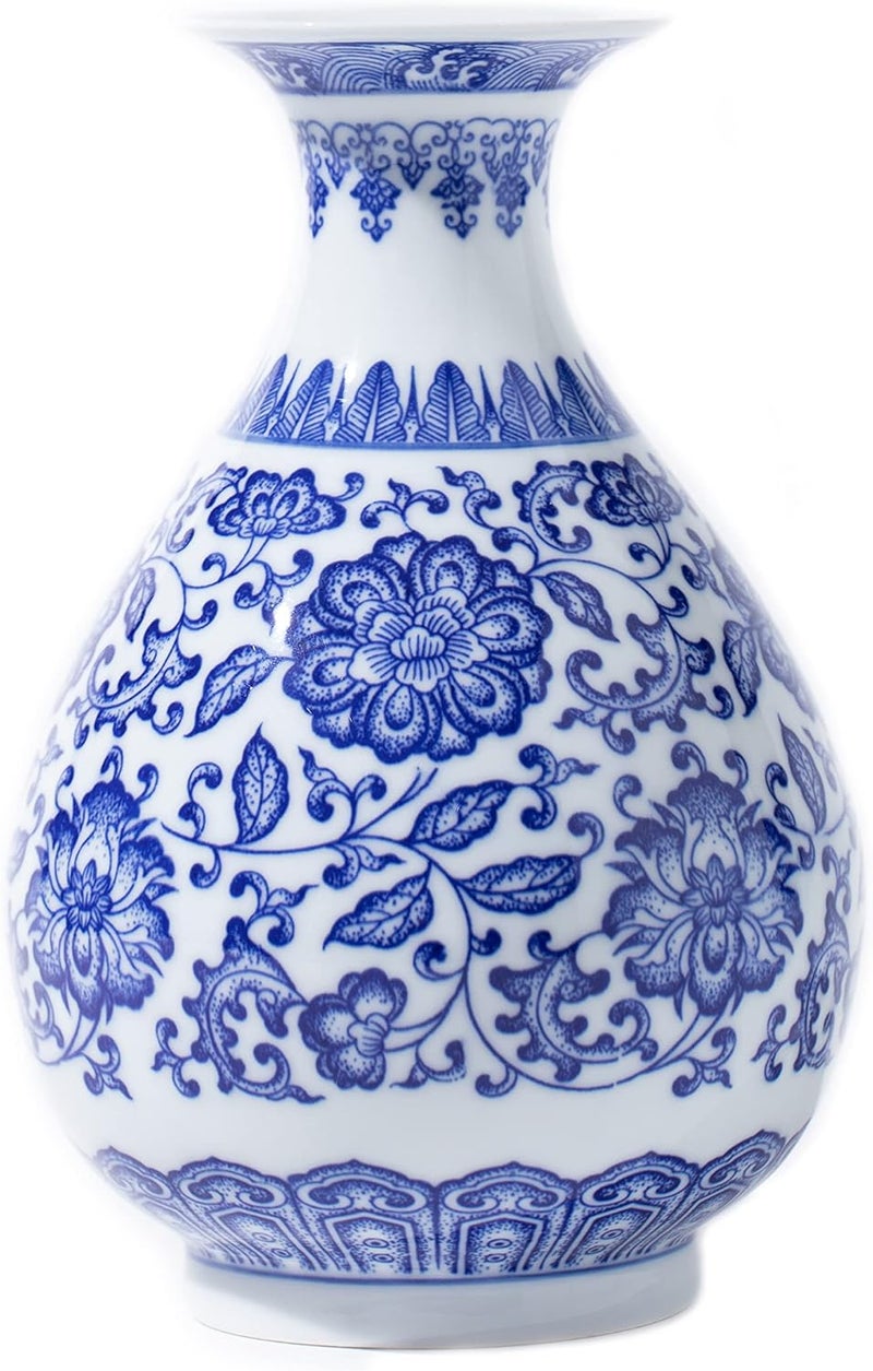 GaLouRo Blue Porcelain Vase, Blue and White Ginger Jar, Handmade Chinoiserie Vase, 8.7'' H - Image 1