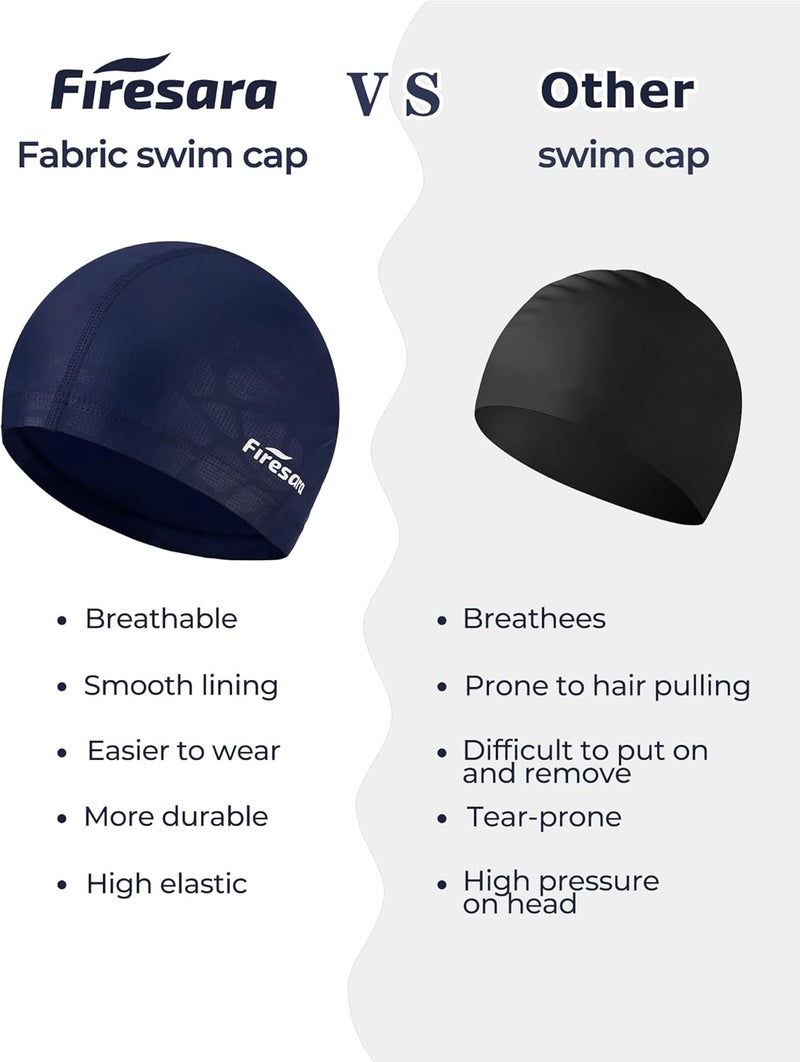 Firesara Fabric Swim Cap, High Elasticity Swimming Cap Keeps Hair Clean Breathable Fit Both Long Hair Short Hair, Swim Caps Woman Girls Men Kids One Size Hat - Image 3