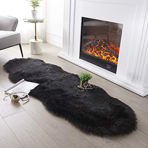 SERISSA Ultra Soft Fluffy Rug Black Faux Sheepskin Fur Area Rug Shaggy Couch Cover Seat Cushion Furry Carpet Beside Rugs for Bedroom Floor Sofa Living Room Runner 2x6 Feet Black - Image 1
