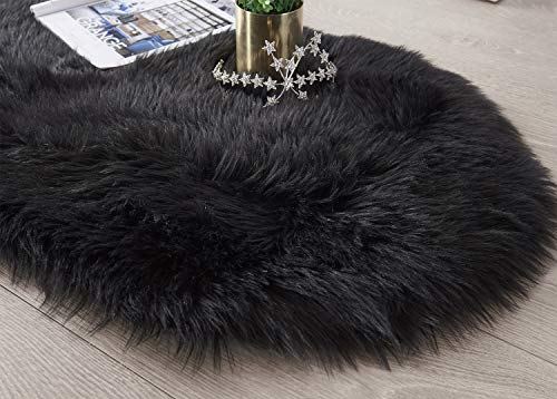 SERISSA Ultra Soft Fluffy Rug Black Faux Sheepskin Fur Area Rug Shaggy Couch Cover Seat Cushion Furry Carpet Beside Rugs for Bedroom Floor Sofa Living Room Runner 2x6 Feet Black - Image 5