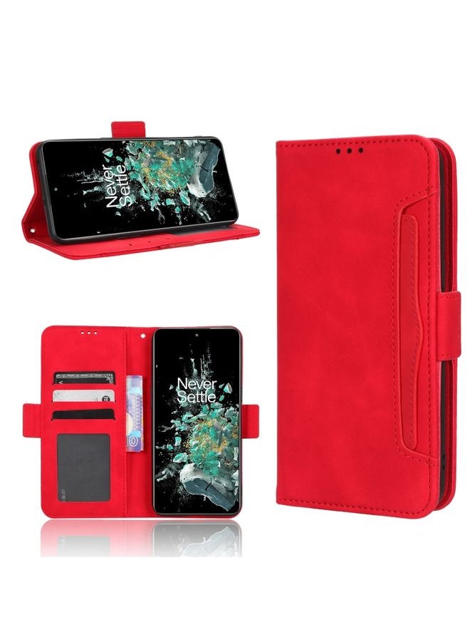 HuHa - Case Cover For For OnePlus 10T 5G / Ace Pro 5G Skin Feel Calf Texture Card Slots Leather Phone Case(Red) - Image 1