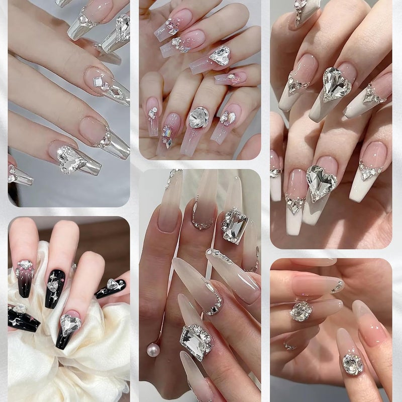 EKIND 50 Pcs Large Nail Rhinestones, Shiny Nail Gems, 3D Sharp Bottom Crystal Nail Gems, for DIY Nail Decoration and Nail Polish Nail Charms (Mixed Shapes) - Image 5