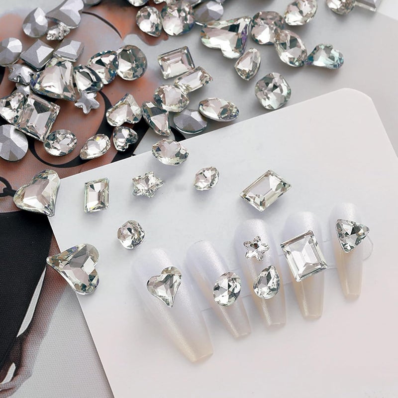 EKIND 50 Pcs Large Nail Rhinestones, Shiny Nail Gems, 3D Sharp Bottom Crystal Nail Gems, for DIY Nail Decoration and Nail Polish Nail Charms (Mixed Shapes) - Image 3